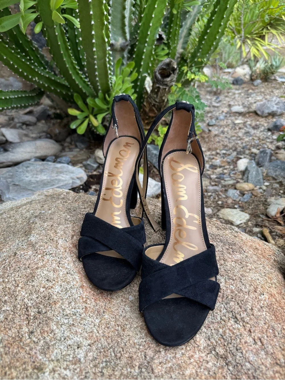 Sam Edelman Black Suede Ankle Strap 4”Block Heels Women’s Size 8